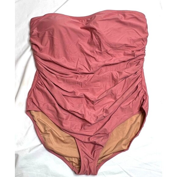 J.Crew Womens $118 Ruched Bandeau One Piece Swimsuit Warm Rose Size 24 BC115 - Picture 1 of 3
